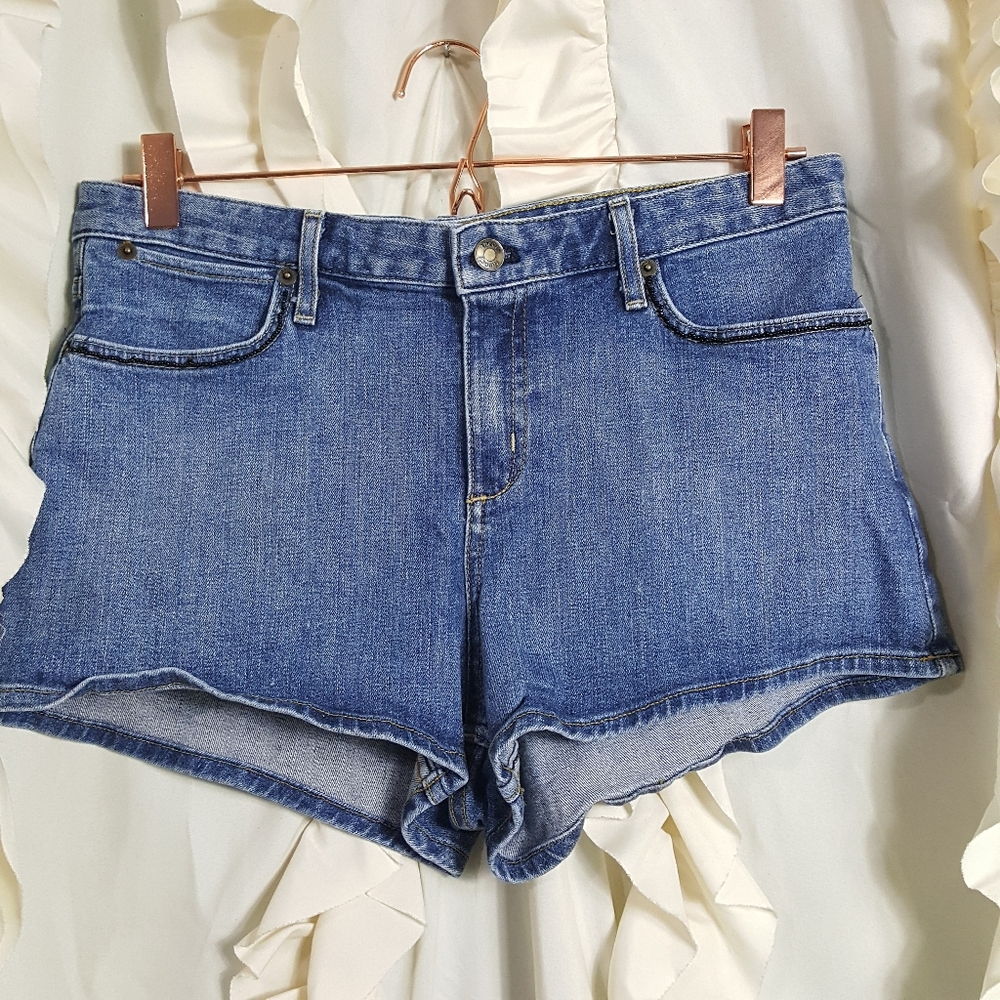 Theory bead embellished denim jean shorts